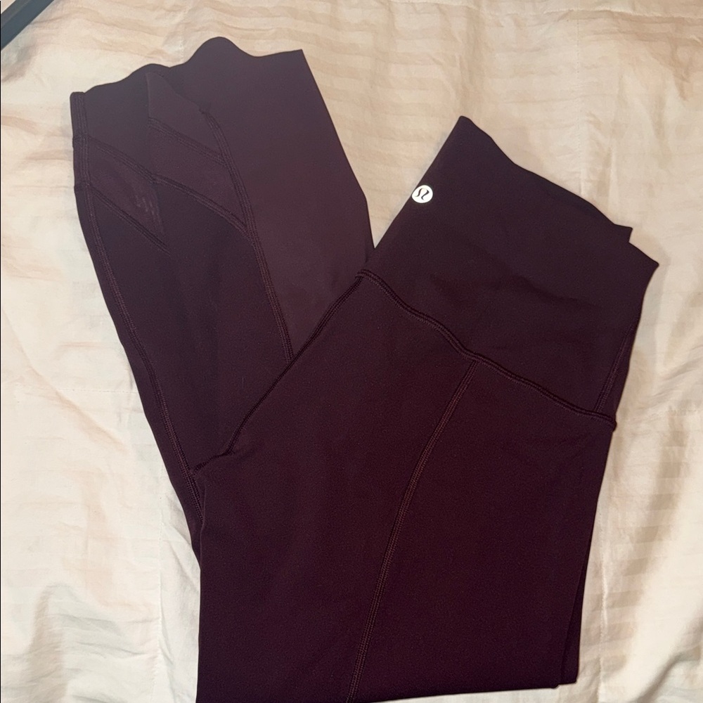 Lululemon Athletica Dark Maroon Leggings w/mesh cutouts and foldable waistband!